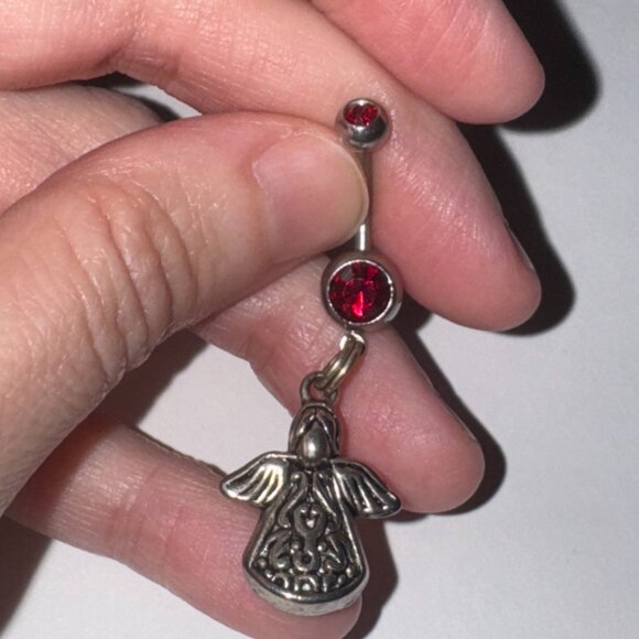 2 gem Ruby Red Cherub And Angel Dangle Belly Ring - Picture 9 of 16